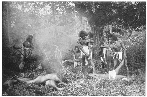 A Posed Picture of an old-time Cannibal Feast in Fiji