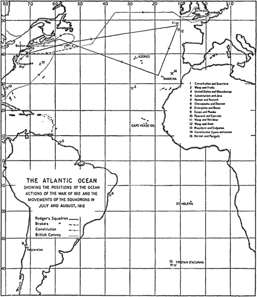 The Atlantic Ocean, showing the Positions of the Ocean Actions Of The War Of 1812