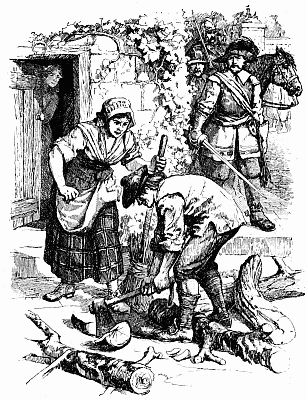 Alexander Gordon wood-chopping in the disguise of a labourer