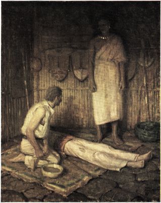 Illustration: THE BODY WAS CARRIED INTO THE HOUSE AND LAID ON A MAT