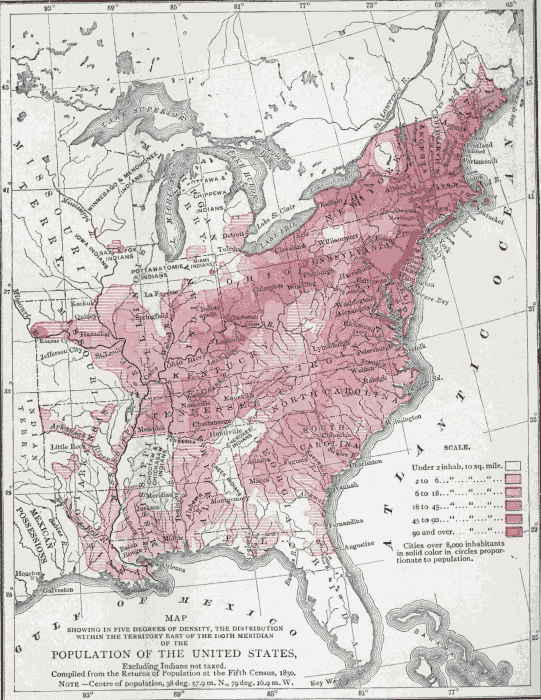 Illustration: Population Map of eastern United States, 1830