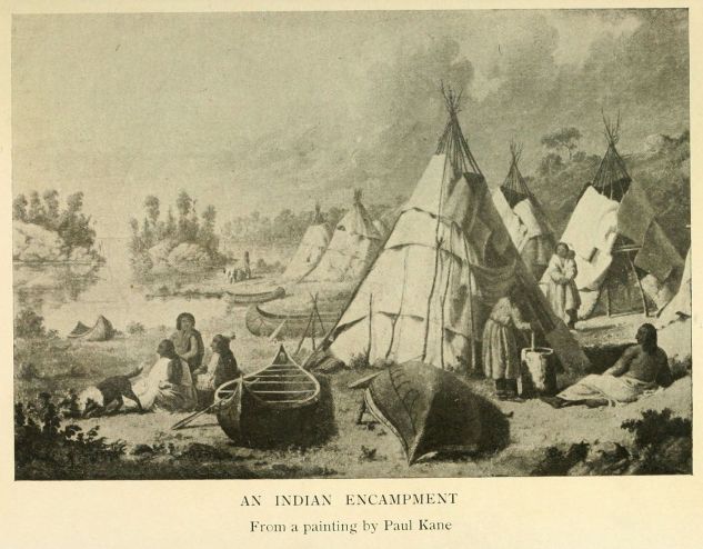 An Indian encampment.  From a painting by Paul Kane.