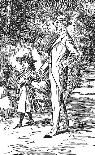 “Shall I find mother for you?” asked Sibyl, leading
Lord Grayleigh across the lawn.—Page 208. Daddy’s Girl.