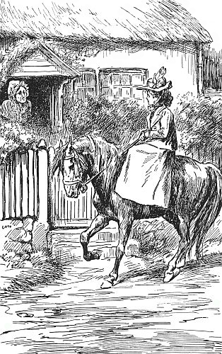 An old woman wearing a bedgown, and with a cap with a
large frill, appeared in the porch of the tiny cottage.—Page 224.
Daddy’s Girl.