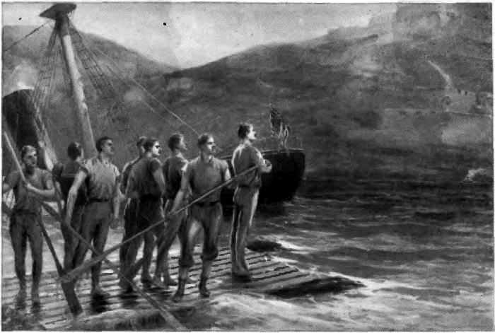 HOBSON AND HIS MEN ON THE RAFT.