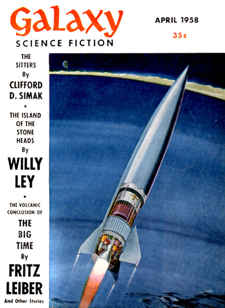 Cover of magazine issue, showing a rocket ship taking off.