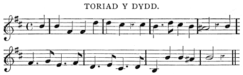 Music notation for Toriad y Dydd