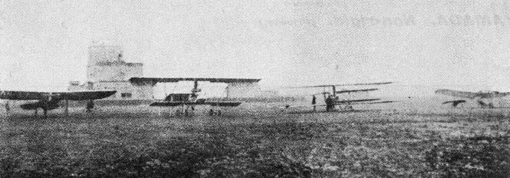 Bleriot (since wrecked). Tokogawa. Wright. Grade.
Army Flying School ground.