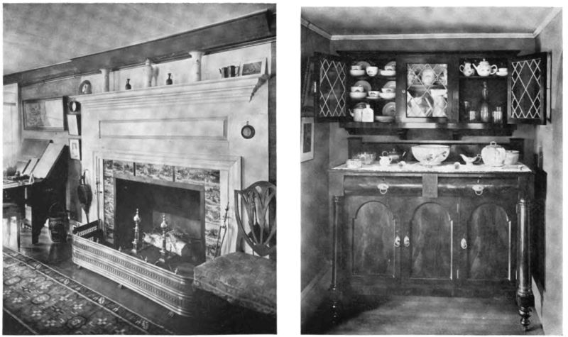 Plate XV.—Fireplace with Scriptural Tiles, Pickering House; The Old Pickering Sideboard.