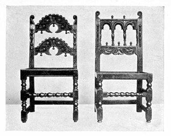 JACOBEAN CARVED OAK CHAIRS.