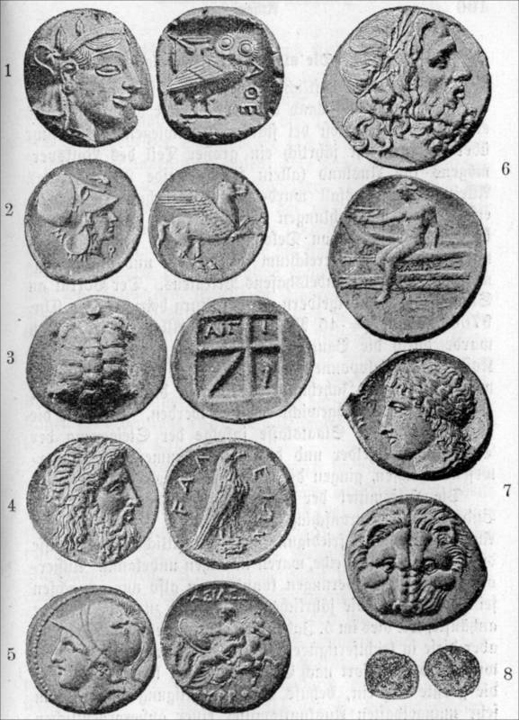 Auswahl griechischer Silbermünzen.