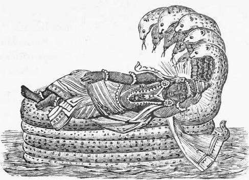 Boodh resting "upon the face of the waters," supported by
serpents.
