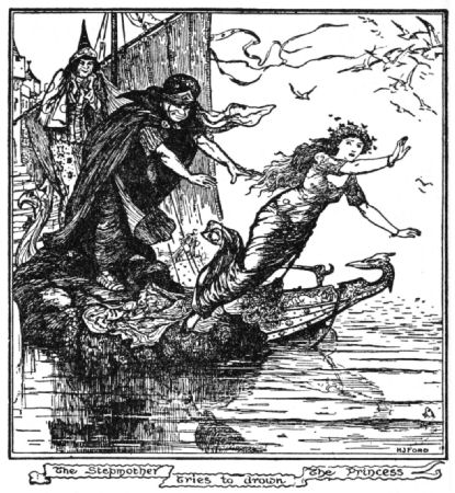The stepmother tries to drown the princess