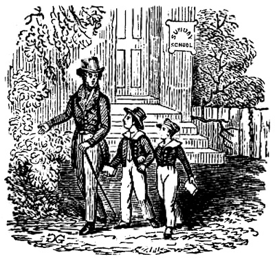 Children and a man walking
