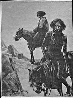 AINU MAN AND WOMAN ON HORSEBACK