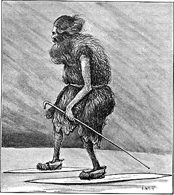 AINU MAN WALKING WITH SNOW-SHOES