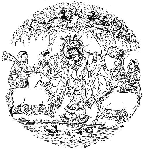 KRISHNA ADORED BY THE GOPIS (FROM AN INDIAN PICTURE)