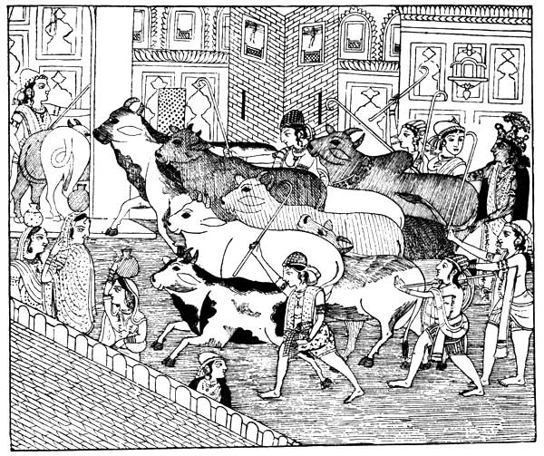 KRISHNA DRIVES THE CATTLE HOME (FROM AN INDIAN PICTURE)