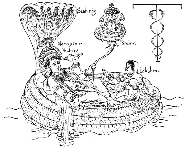 VISHNU RECLINING ON THE SERPENT (FROM AN INDIAN LITHOGRAPH)