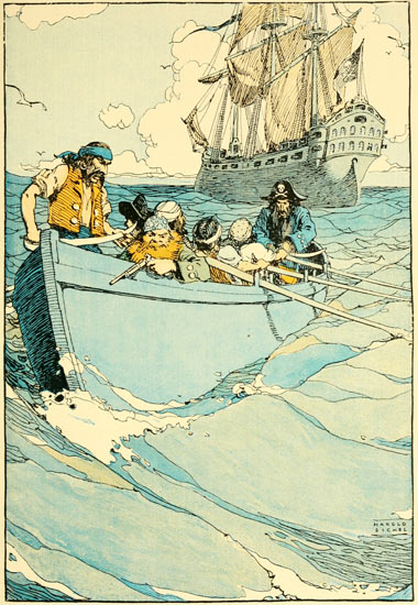 The Pirates began to row towards the shore
