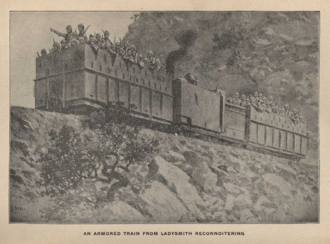AN ARMORED TRAIN FROM LADYSMITH RECONNOITERING