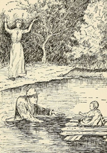 Jack ran into the pond, until the water was above his
waist, and the baby held out his hands to be taken.—Page 147.