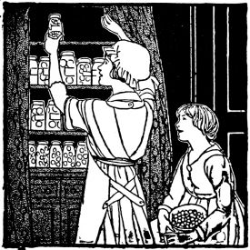 Woman and girl at canning cupboard