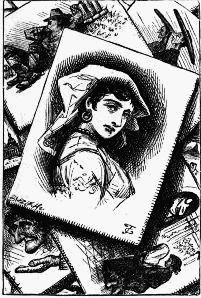 pile of pictures, one portrait of a woman