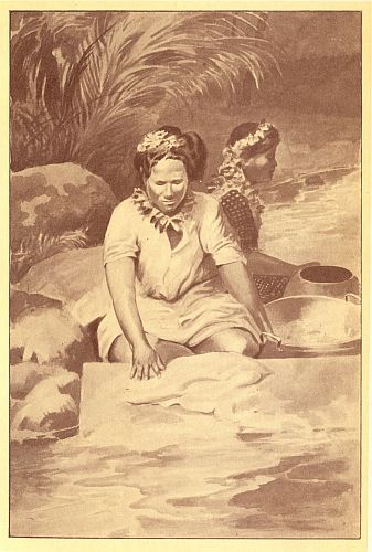 woman washing in stream