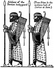 Soldiers of the Persian body-guard.

(From frieze in the audience hall of Darius at Susa.)