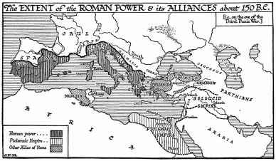 The EXTENT of the ROMAN POWER & its ALLIANCES about 150
B.C.
