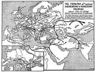 The TRACKS of various MIGRATING & RAIDING PEOPLES between
1 A.D. and 700 A.D.