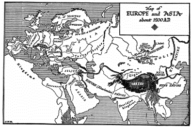 Map of EUROPE and ASIA about 1200 A.D.