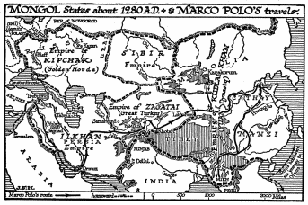 MONGOL States about 1280 A.D. & MARCO POLO’S travels.