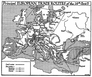 Principal EUROPEAN TRADE ROUTES of the 14th Centy