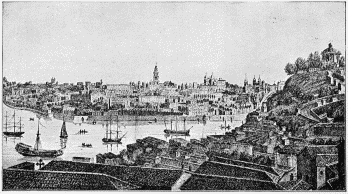 VIEW OF OPORTO AND VILLA NOVA FROM THE SERRA CONVENT.

(After a print by Godhino.)
