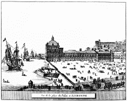 VIEW OF THE PALACE AT LISBON.

(From “Les Royaumes d’Espagne et Portugal.” La Haye, 1720.)