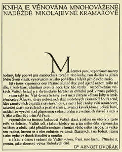 DEDICATION PAGE DESIGNED BY V. H. BRUNNER, FOR PUSHKIN'S
“HISTORY OF THE CZAR SALTAN.” PUBLISHED BY THE “SPOLEK ČESKÝCH
BIBLIOFILŮ”