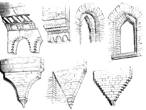 DETAIL OF WINDOWS AND CORBELLING FOR
CHIMNEYS—COCCAGLIO.