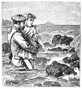 men and child in the sea