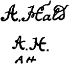 Three examples of the mark of Andreas Hald.