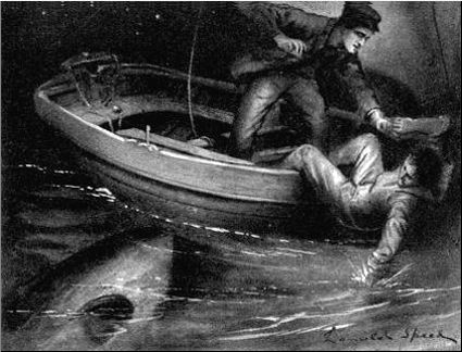 "Ned seemed to stumble or throw himself backwards over the gunwale of the boat."