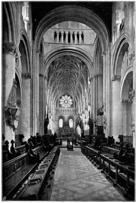 NAVE AND CHOIR, LOOKING EAST (from a photograph by Carl Norman & Co.).