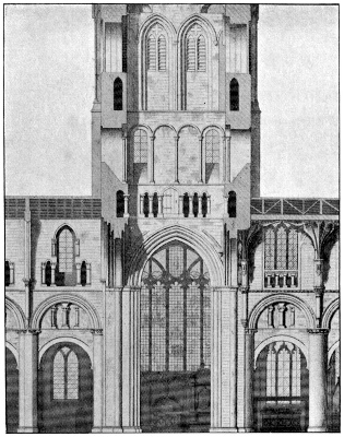 SECTION OF TOWER, WITH A COMPARTMENT OF BAY AND CHOIR, BEFORE THE RESTORATIONS (Britton).