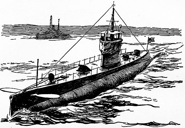 drawing of sub above water