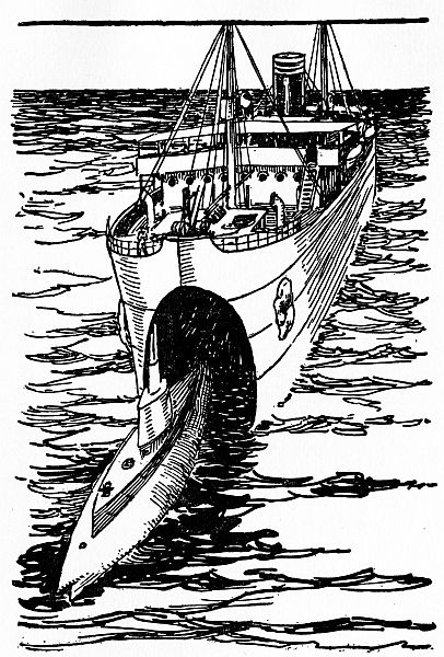 drawing of sub leaving ship