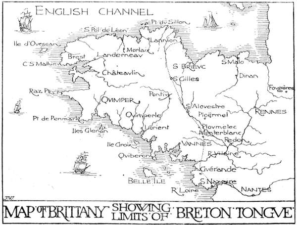 MAP OF BRITTANY SHOWING LIMITS OF BRETON TONGUE