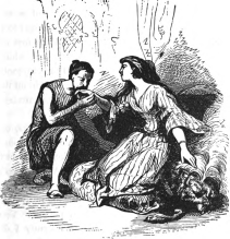Don Juan kisses Donna Theodora's hand