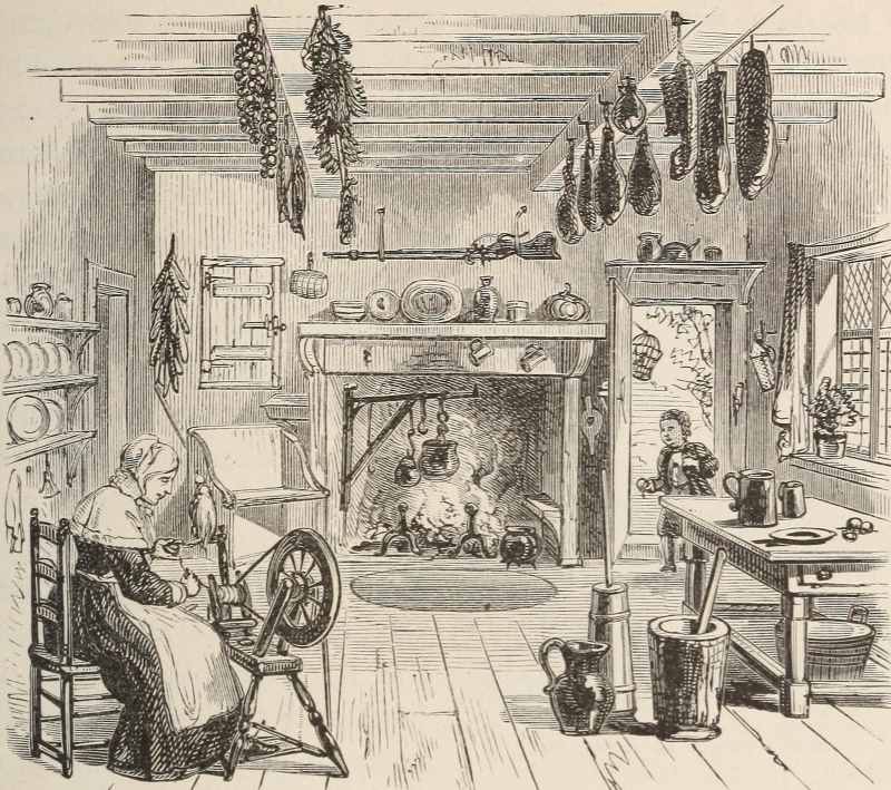 A New England Kitchen in the Olden Time.