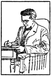Pen drawing of the author at work